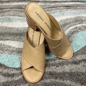 CHINESE LAUNDRY Tan Slip on Faux Leather Sandals